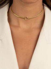 1 pièce Élégant collier ras-du-cou nœud en acier inoxydable de couleur or minimaliste, polyvalent pour le port quotidien