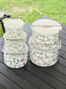 5pcs/Set Vintage Enamel Ice Bowls With Lids, Airtight Dust-Proof, Heat-Resistant For Cooking & Soaking, Suitable For Camping, Serving Soup, Storing Food & Snacks In All Seasons - Beige - View 6