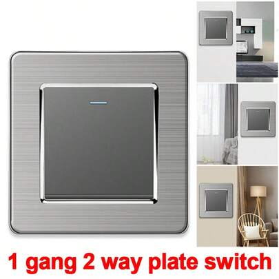 2 Way 1 Gang LED Wall Light Switch Stainless Steel Thin Modern Home Decor 86mm