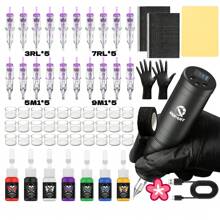 DQFART Wireless Tattoo Gun Kit, Built-In Tattoo Machine, Purple Tattoo Needle, 7-Color Tattoo Ink, And A Variety Of Tattoo Supplies. It Is A Complete Tattoo Kit Suitable For Tattoo Beginners And Tattoo Artists. A Holiday Gift For Family, Friends, And Couples (Black)