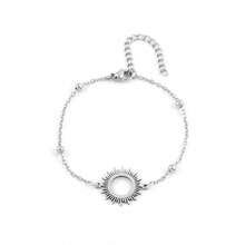 1 pieza Pulsera de cadena de cuentas de acero inoxidable dorado/plateado con diseño simple y hueco de sol de moda para mujeres - sol - Ver 4