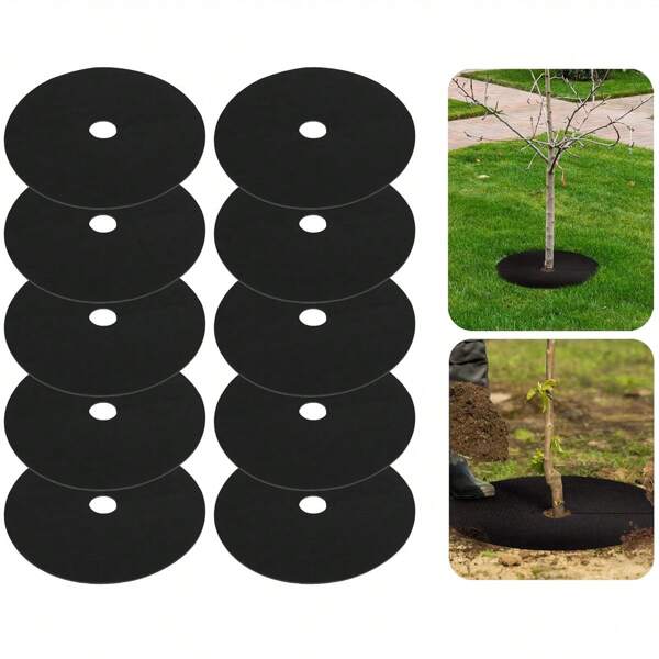 10pcs Non-Woven Tree Mulch Ring, Barrier Mat, Tree Mulch Used To Inhibit Growth And Landscape Control Plant Root Protection