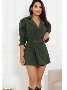 Women's Max Blazer With A Fitted Waist - Princess Style With Elegant Belt WOMEN'S BLAZER OVERALL OVERCOAT MAX - 軍綠色 - 查看 2