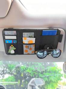 1pc Car Sun Visor Storage Bag, Leather Zippered Organizer Pouch, Multi-Function Card Holder, Suitable For Men And Women