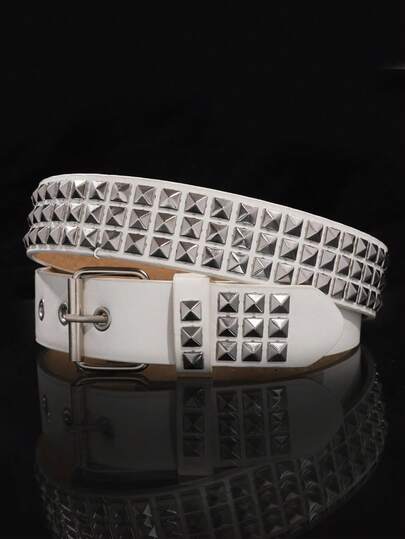 1pc Unisex Solid Color Punk Waist Belt With Shiny Rhinestone Decoration, Fashionable Rock Style