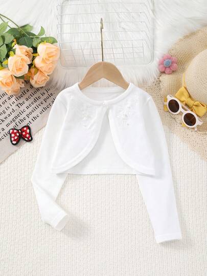 Girls' Fashion Casual Short Button Embroidered Knit Cardigan Jacket, Size Runs Large, Suggest Ordering One Size Down