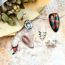 Handmade Original Retro-Style Gem Press-On Nails - Medium Almond Self-Adhesive Reusable Artificial Nails. Versatile For Music Festivals, Stage Performances, Daily & Holiday Wear. Convenient Stylish False Nails. - 咖啡棕 - 查看 5