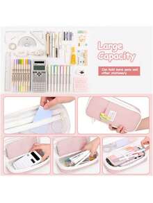 大容量多功能铅笔盒、铅笔袋、学校文具收纳盒、返校用品、学习用品、铅笔袋、书包 - 彩色 - 查看 4