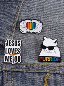Juego de 3 Piezas Alfileres Esmaltados con Diseños LGBT, Gato Orgullo Gay, Corazón con Gestos de Mano y Lema "Jesús también me ama", Regalos Joyería Insignia para Solapa