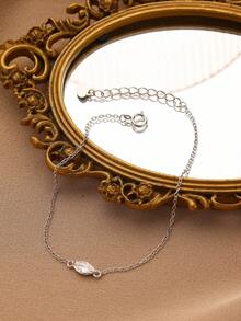 1pc Handmade Rhinestone Eye-Shaped 925 Sterling Silver Bracelet, Minimalist & Design, Suitable For Students - Silver - View 4