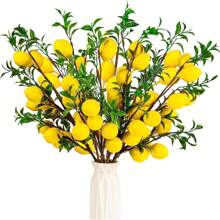 1 pièce Branche artificielle de citron de 60 cm à 5 têtes, en matériau PE, plante artificielle, fleurs artificielles, décoration pour la Fête des Mères, décoration de saison de mariage, centre de table, plante artificielle, décoration de chambre, de bureau, de jardin, décoration de fête, de dortoir scolaire, de bureau