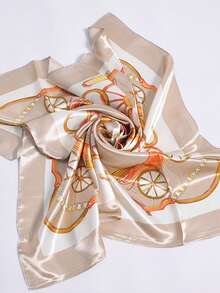 1 pièce Foulard en satin imprimé minimaliste, nouveau foulard de mode printanier pour femmes, peut être utilisé comme ceinture, décoration de sac, ruban, bandeau ou écharpe, un choix idéal pour rehausser votre look global. - Kaki - Voir 5