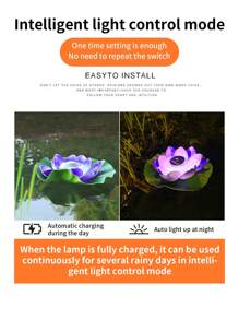 Lumières flottantes pour étang extérieur imperméables, lumières de fleurs de lotus solaires, lumières de jardin - associées à des lumières de feuille de lotus souhaitant pour une villa de cour, illuminées par énergie solaire pour créer une atmosphère onirique et poétique de paysage aquatique de cour