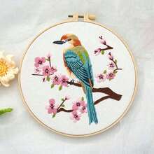 1set DIY Hand Embroidery Kit, Bird & Floral Pattern, Includes Embroidery Hoop, Threads, Stencil For Beginner, Random Color - Multicolor - View 15