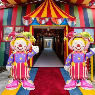 kumozawa 2 יחידות בלוני ליצן קטנים עומדים תלת מימדיים תלת מימדיים קישוט קרקס מסיבת יום הולדת בלון דקורטיבי