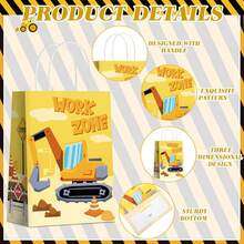 حقيبة هدية بطبعة آلة حفر ، حقيبة تسوق مطبوعة بمركبة إنشائية ، حقيبة هدايا حلوى محمولة بطبعة بناء كرتونية ، مناسبة للاستخدام في أعياد الميلاد والعطلات وحفلات الموضوع الإنشائي - خلط الألوان - مشاهدة 7