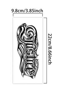 1 pieza Tatuaje temporal al estilo occidental inglés, tatuaje semipermanente, a prueba de agua y sudor, dura de 1 a 2 semanas, realista, con jugo de hierbas, anti-fricción, sin reflejo, falso negro, tatuajes falsos para mujeres y hombres, pegatinas de tatuaje para brazo, pecho, pierna, abdomen, cintura, dedo, cuello, espalda, arte corporal modernista