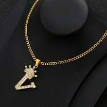 Collar con colgante de letra con corona de circonita para hombres y mujeres, collar de cadena con inicial tipo hip hop, regalo de joyería para mejores amigos - collar - Ver 9
