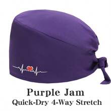 1 件心形刺绣弹性防护帽，可调节男女通用工作帽，适用于药房、家庭护理、厨师，舒适