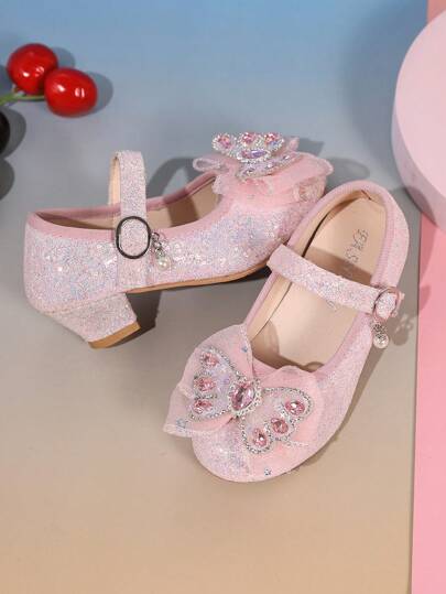 A Pair Of Cute 2025 New Children's High-Heeled Shoes, Bow Princess Shoes, And Dance Shoes Suitable For Balls