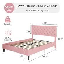 HOMBCK Bed Frame, Upholstered Platform Bed With Headboard, PU Leather Fabric Bed Frame, Button Tufted Design, Bed Frame Queen Full Twin , No Box Spring Required, Easy Assembly - Pink - View 10