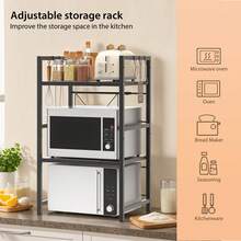 VickyHome 1-2Tier Adjustable Heavy Duty Shelving Microwave Rack Horizontal Extension Kitchen Shelf Tableware Storage Stand Organizer With 6 Hooks For Home Office Carbon Black - 60x26x75cm - 查看 6