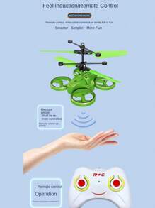 1 pieza Dron volador con sensor de infrarrojos y control remoto, material resistente a los choques, sensor de gestos, luz LED, juguete de avión de control remoto, regalo para niños y niñas (con o sin control remoto, posibles pequeñas variaciones de tamaño debido a la medición manual, accesorios de color aleatorio)