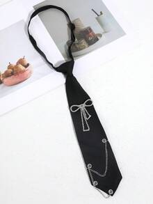 1 件女士时尚纯黑色/红色/绿色/粉色水钻蝴蝶结装饰链围巾，简约风格配饰适合派对、婚礼、街头、学校、衬衫搭配