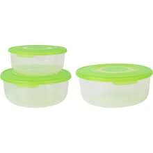 Algon Set Of 3 Round Food Containers 0.5/1L/2L With Lid And Airtight Closure - Set Of 3 Round Food Containers With Stackable Design And Suitable For Microwave, Freezer, And Dishwasher, Ideal For Food - Green - View 2