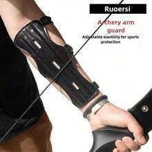 Three Hole Black PU Material Arm Guard, Traditional Recurve Bow Shooting And Archery Supplies, Bow And Arrow Protection Equipment