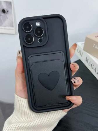 Hjärta 1st Minimalistiskt Dopamin-tryckt Matt Mobilskal med Kortfack, Passar 16 Pro Max