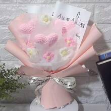 1pc Handmade Knitted Sunflower & Heart Bouquet, Permanent Floral Birthday Gift