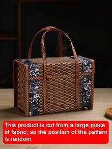1pc Handwoven Bamboo Camping Storage Basket With Portable Rural Style Design, Perfect Woven Picnic Basket For Outdoor Adventure, Travel Organization, Beach Trip, Garden Organizer, Rustic Home Decor Storage Solution - Brown - View 7