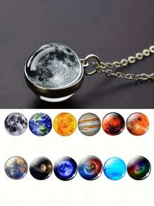 1pc Solar Universe Galaxy Pendant Necklace, Glass Ball Pendant Necklace, Fashion Jewelry Accessories Men's Gift