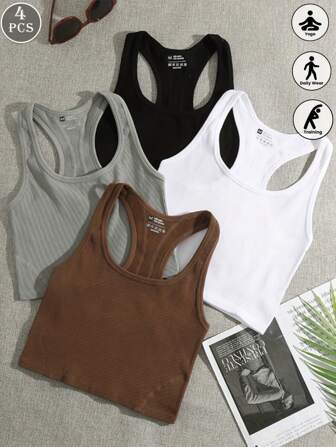 4pcsWomen's Multi-Color Halter Tops, Beautiful Back And Waist-Cinching Base Vests, Threaded Underwear, Sports And Fitness Vests