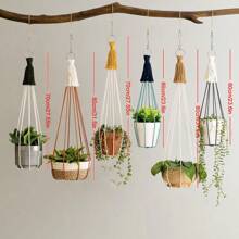 1 szt. wieszak na rośliny makrama, wisząca dekoracja w stylu boho do roślin pnących, ręcznie robiony kolorowy frędzel doniczka do kwiatów wiszący na sznurku wewnątrz - roślina i doniczka nie są dołączone
