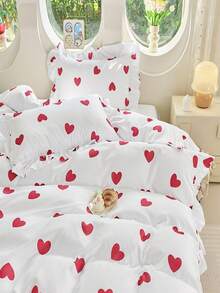 3 件套床上用品套装，配有心形印花羽绒被套和枕套（不包括枕头/被子内胆） - 白色 - 查看 5