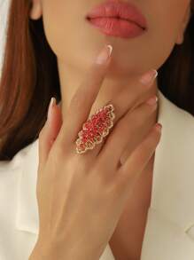 1 pièce Bague ouverte ajustable à long strass exagéré pour femmes, convient pour les occasions formelles