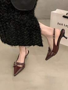 Tacones altos de mujer, tacones altos puntiagudos, tacón abierto, a la moda y versátiles - Rojo - Ver 4