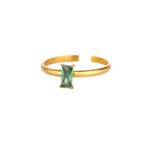 1 pièce Bague de pierre de naissance en zircone pour femme, en acier inoxydable couleur or, bague ajustable minimaliste, cadeau de bijouterie pour Noël et anniversaire
