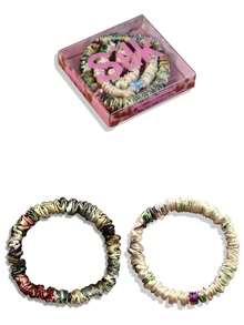 SUNCDELV SLIK 2pcs 100% Mulberry Silk Hair Scrunchies, High Quality Hair Ties (22mm), Women & Girls Hair Accessories, Pink Gift Box Ponytail Holder - Multicolor - View 7