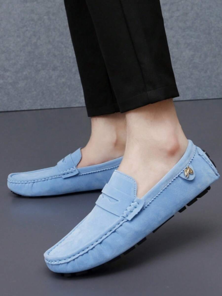 Men's Metal Decor Loafers, Comfortable Non-Slip, Slip-On Design, Spring/Summer - Blue - View 1