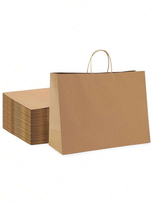 10 unidades - Sacolas grandes de papel kraft para presente, sacolas de papel pardo com alças, sacolas de papel grandes, sacolas de compras para pequenas empresas, presentes e mercadorias, sacolas de compras, sacolas de festa