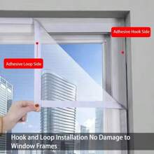 1 pieza Cortina anti-mosquitos de verano, con enganche y lazo autoadhesivo, mosquitera de ventana sin taladrar de borde completo, cortina de malla para ventilación y visibilidad, red invisible para puertas y ventanas adecuada para todas las ventanas, fácil instalación y remoción, lavable