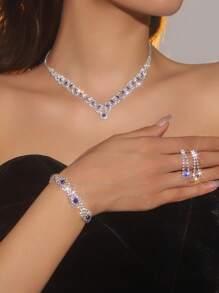 Juego de 3 piezas de joyería exquisita y deslumbrante con collares, aretes y pulsera con cristal - Apto para uso diario de mujer, bodas, fiestas, etc.