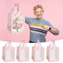 1/3/5 piezas Bolsas de regalo con ventana transparente para flores, cajas de exhibición de ramos de flores grandes, cajas de regalo plegables y portátiles
