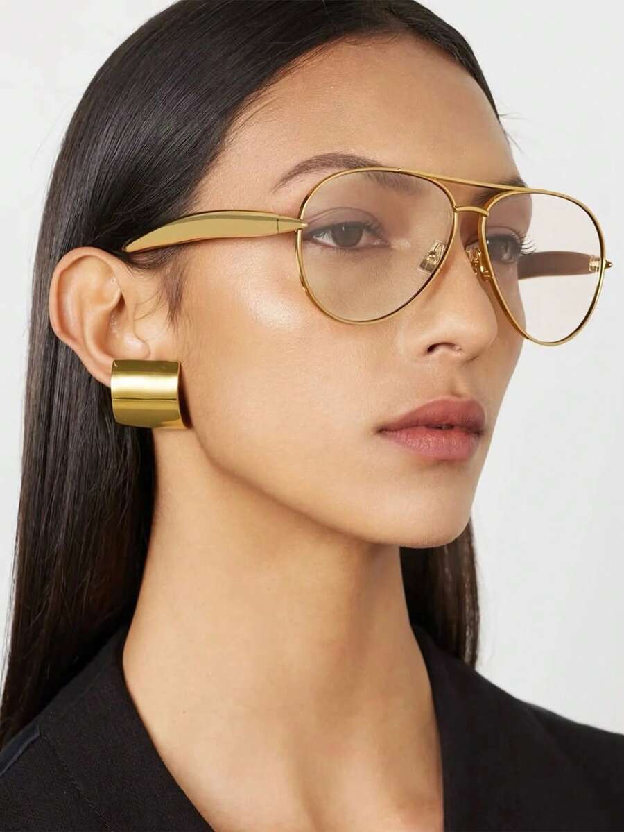 1pc Large Frame Double Beam Metal Fashion Glasses Toad Glasses Advanced Retro Personalized Versatile Men And Women's Fashion Glasses Suitable For Daily Wear Street Photography Vacation Travel Summer Beach Accessories - Trong sáng - Xem 1