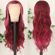 13X4 Free Part Ombre Pink Body Wave Synthetic Lace Front Wigs For Women 28 Inch Long Wavy Hair Wigs Glueless Soft Pink Ombre Colored Wigs Heat Resistant Christmas Wig Natural Long Wave Lace Front Wigs For Daily Party Cosplay Use - 挑染粉色 - 查看 7