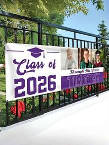 1Pc Customizable Graduation Banner 2025 - Personalize With Your Photo & Name, Perfect For Year-Long Class Celebrations, Custom Graduation Backdrop, Great Party Decor, Ideal Gift For Graduates - Multicolor - View 3