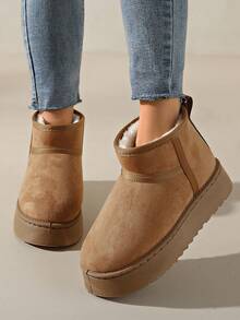 1 Pair Unisex Solid Color Outdoor Casual Cute Comfortable Warm Winter Minimalist Snowboots, Suitable For Office, Home, Outdoor Use In Autumn And Winter